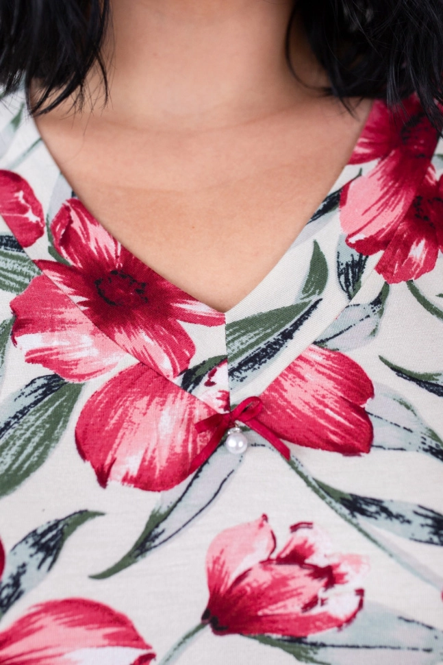 Сорочка ноч жен,664911,5с4587(набивка,бордо,беж,цветы), (48-158,164)