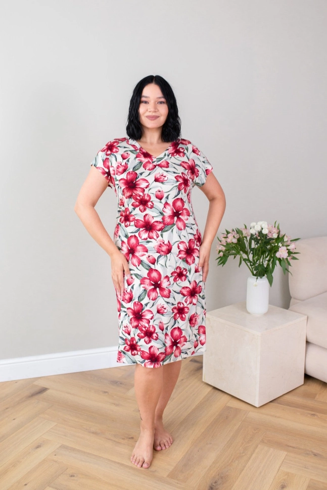 Сорочка ноч жен,664911,5с4587(набивка,бордо,беж,цветы), (48-158,164)