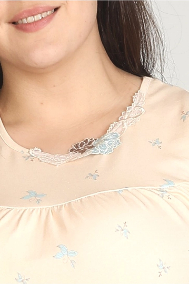 Сорочка ноч жен,60095,-(бежевый,молоч,,круж розы гол листья), (46-170)