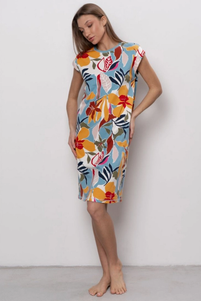 Платье жен,70160,2h-077(джинсовый,оранж,син,экзотич цветы), (44-170)