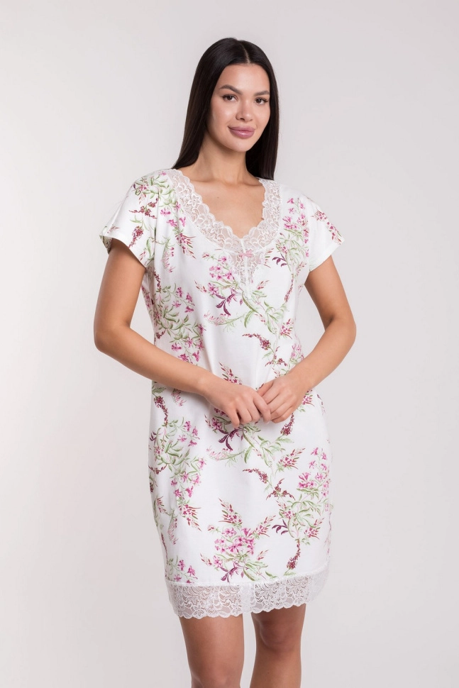 Сорочка ноч жен,s8149,s8149/27(тофу с рис. 11026,молоч,,цветы), (50-170)