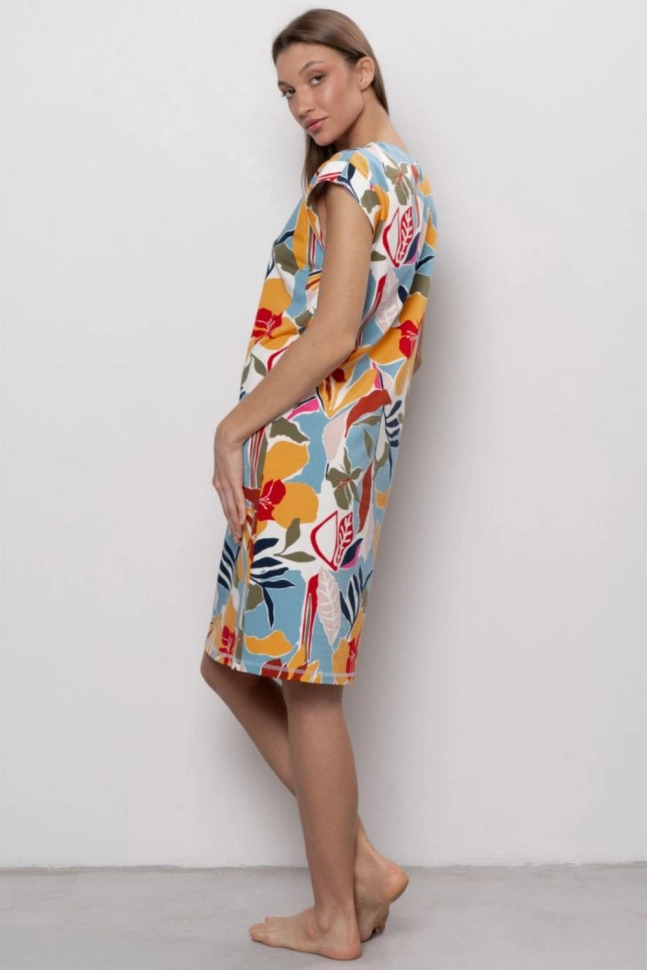 Платье жен,70160,2h-077(джинсовый,оранж,син,экзотич цветы), (44-170)