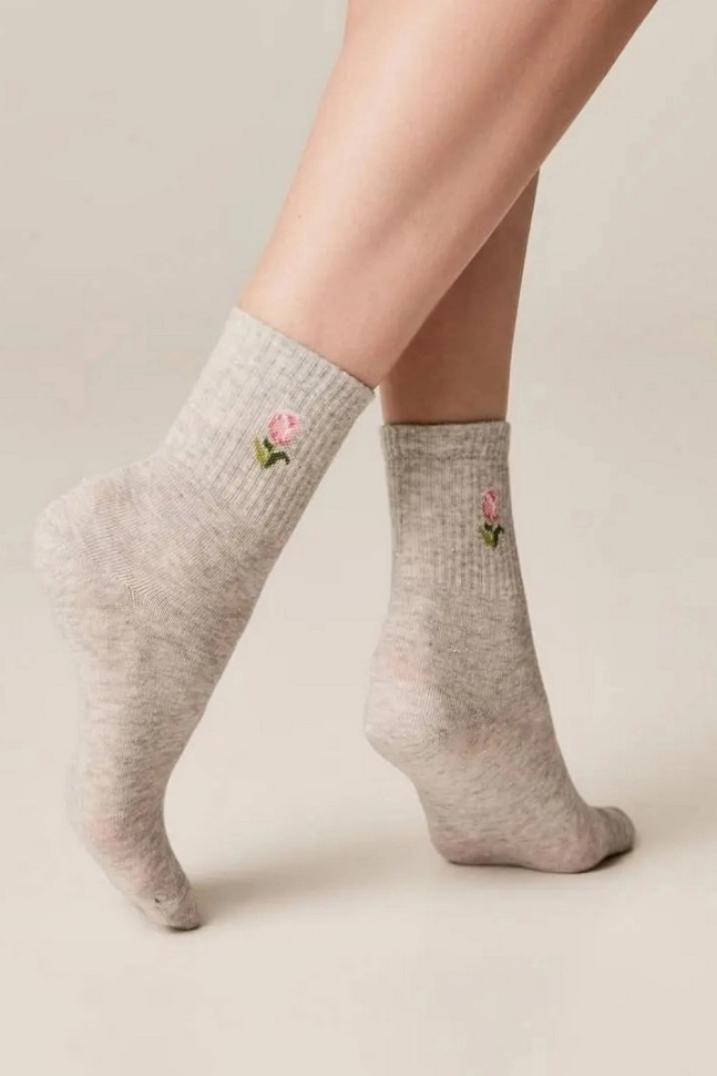 Носки жен,б1155,582(св.серый меланж,сермел-св,,тюльпан люрекс), (25)