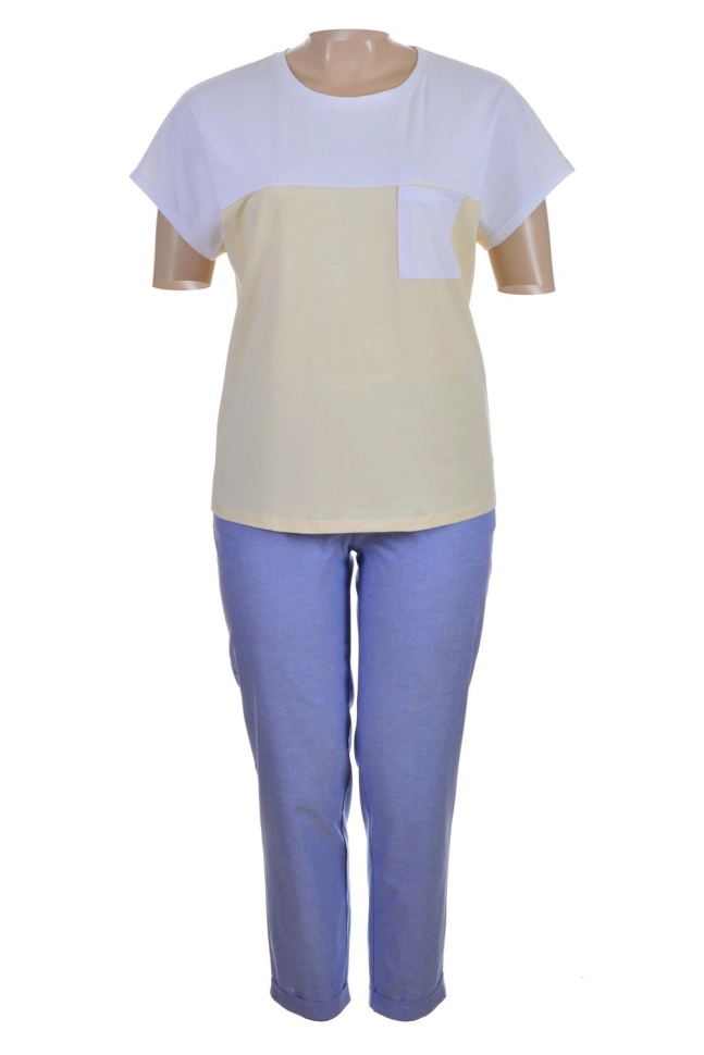 Костюм жен,20051/50044,-(светло-желтый/джинсовый,жел,голмел,карман), (44-170)