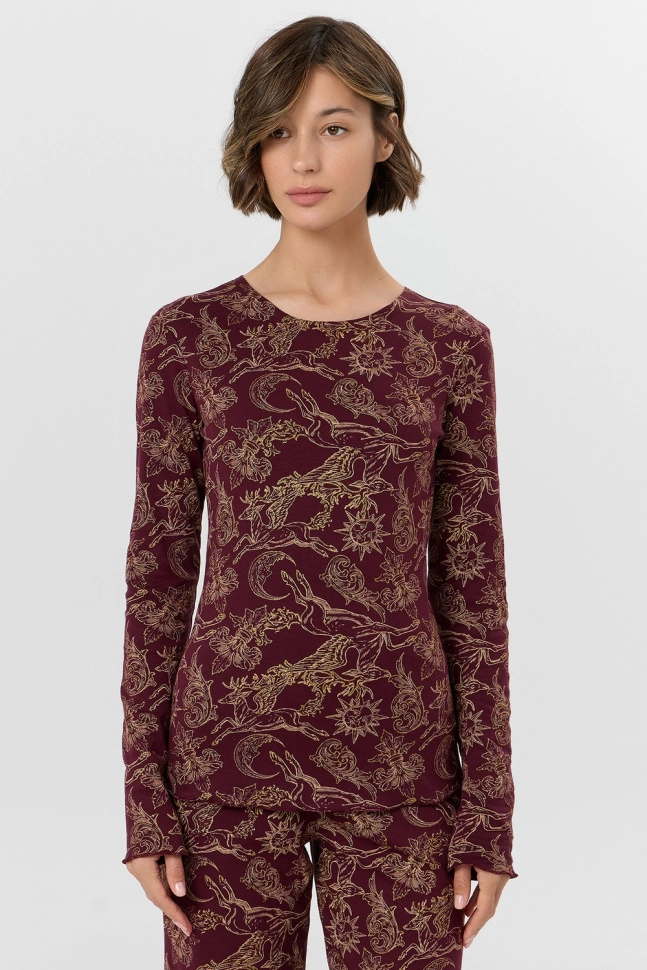 Пижама жен,592624,25-35965пп-2(золотые олени на бордо,бордо,беж,), (42-164,170)