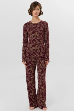 Пижама жен,592624,25-35965пп-2(золотые олени на бордо,бордо,беж,), (42-164,170)