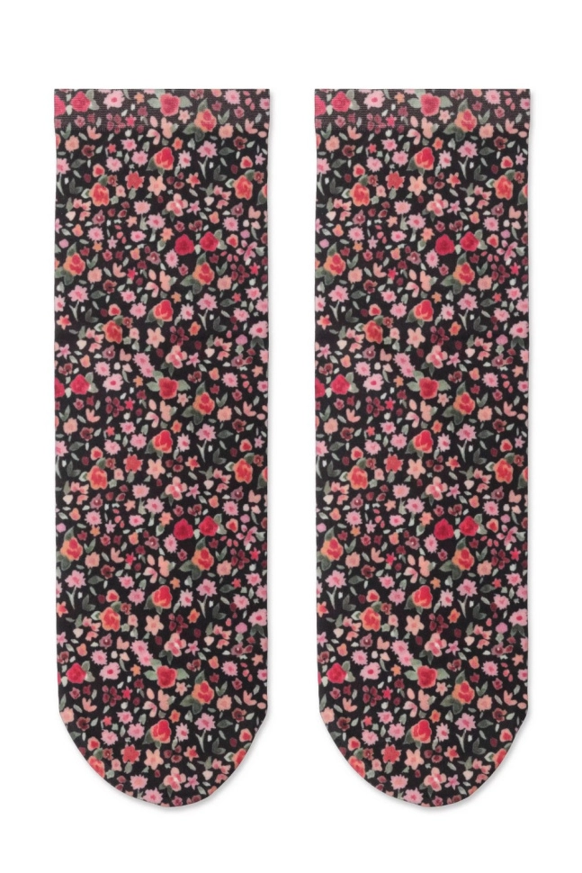 Носки жен,17с-34сп,096(,чер,,крас роз цветы), (23-25)