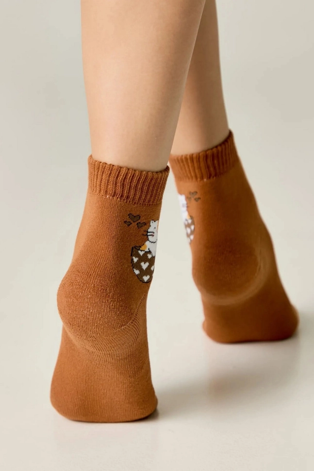 Носки жен,б1407,708(рыжий,терра,,кошка в кружке), (23)