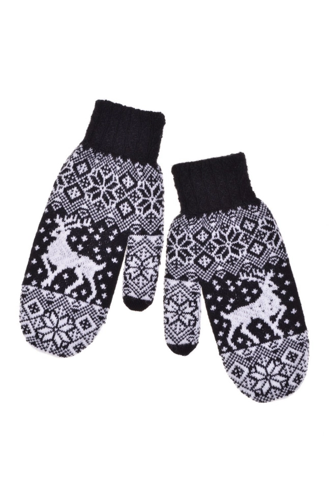 Варежки жен,а1798,а1798-4(черный,чер,,меринос бел олени), (17)