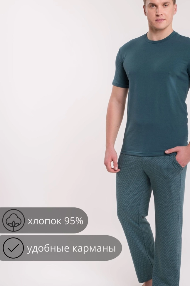 Пижама муж,s7619,s7803,s7803/5(петроль комб.,зел-т,,галстучный рисунок на петроль 1413 A/V 401), (48-182,188)