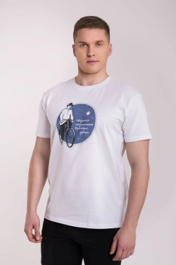 Джемпер муж,s7415,s7415/150(белый с печ.,бел,,Циолковский на велосипеде), (48-170,176)