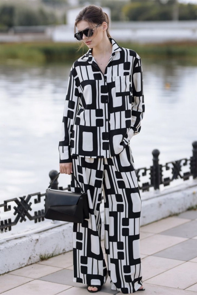 Брюки жен,50075,4f-091б(черно-белый,чер,молоч,геометрия), (50-170)