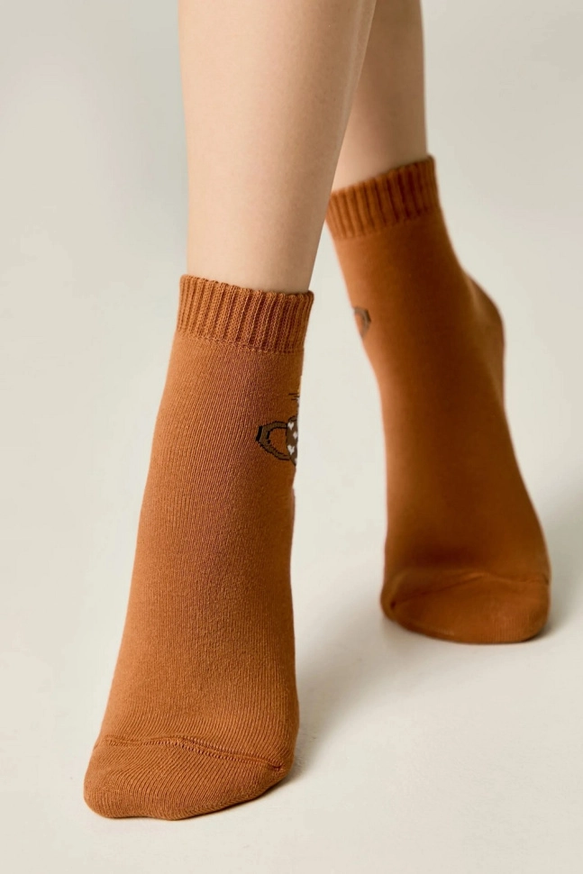 Носки жен,б1407,708(рыжий,терра,,кошка в кружке), (23)