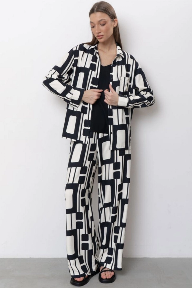 Брюки жен,50075,4f-091б(черно-белый,чер,молоч,геометрия), (50-170)