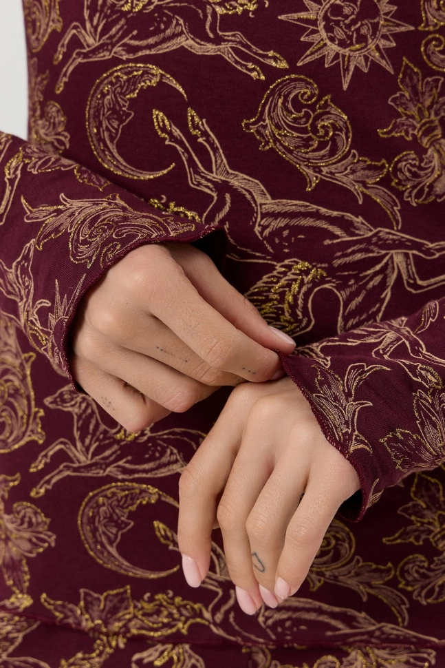 Пижама жен,592624,25-35965пп-2(золотые олени на бордо,бордо,беж,), (42-164,170)