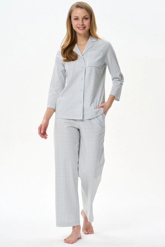 Пижама жен,p0301,p0301-c74.3f14(полынь,зел-св,,клетка), (48-164)