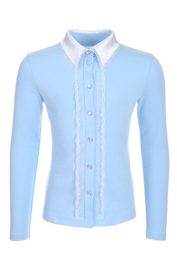 Джемпер дев,1918,-(голубой,гол,,бел атлас ворот круж), (38-152)