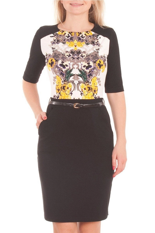 Платье жен,s9590,-(чёрный комб.,чер,-,молоч, желт цв)сер,молоч (42-170)