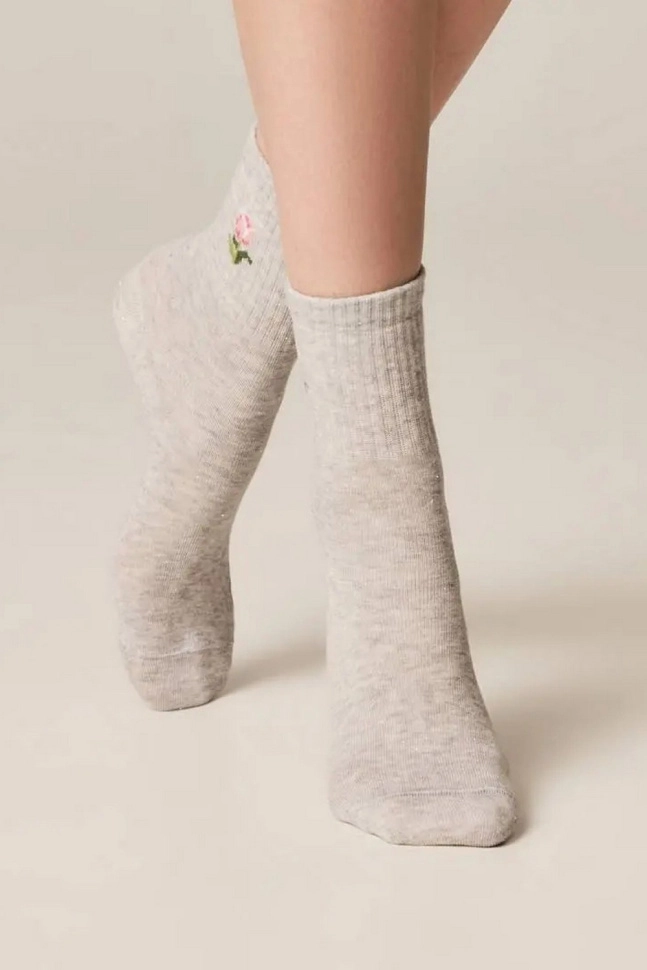 Носки жен,б1155,582(св.серый меланж,сермел-св,,тюльпан люрекс), (25)