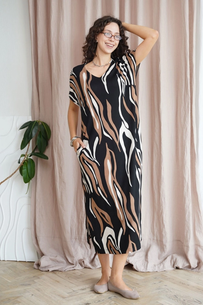 Платье жен,32900g,5с3857(набивка,корич,чер,абстракция), (48-158,164)