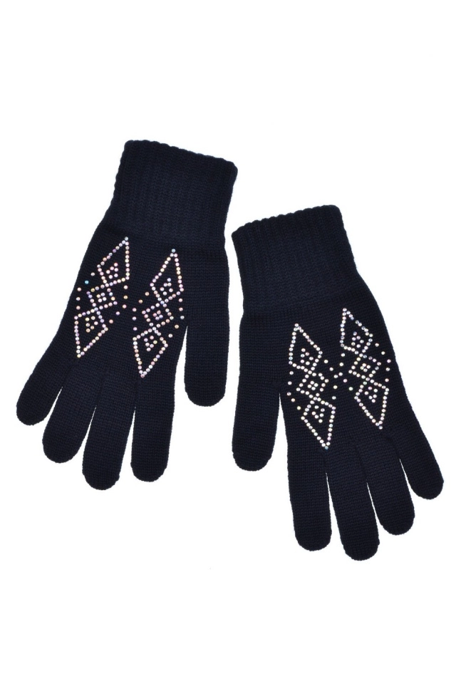 Перчатки жен,а11052,а11052-17(черный,чер,,меринос ромбы стразы), (17)