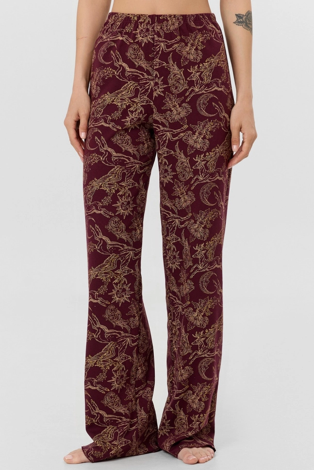 Пижама жен,592624,25-35965пп-2(золотые олени на бордо,бордо,беж,), (42-164,170)