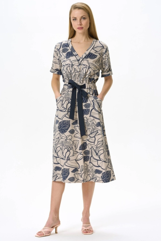 Платье жен,n0500,n0500-p19.3s11(бежевый,беж,,син цветы), (46-164)